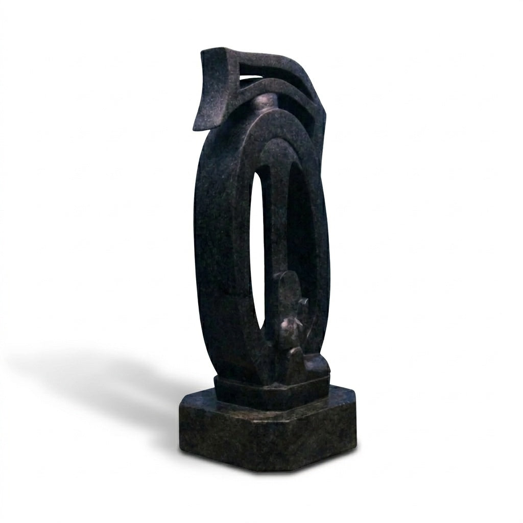 Glossy Khiching Granite Abstract Ganesh | High-Sheen Luxury Stone Idol | Indie Kaarigari Hand-Carved "Sattva: Sacred"