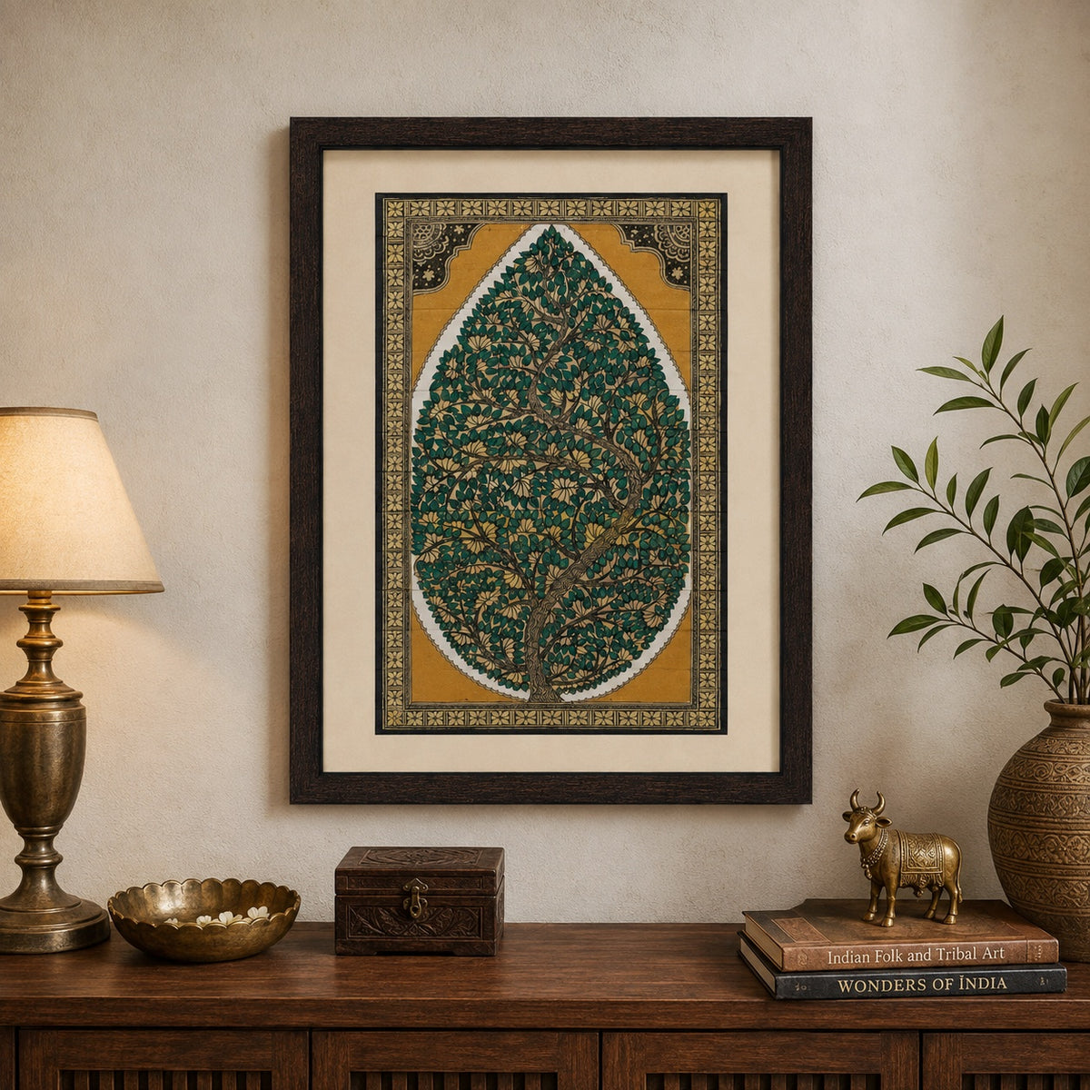 Tree of Life 07: Natural Painting On Palm-Leaf - Hand-Carved Artwork