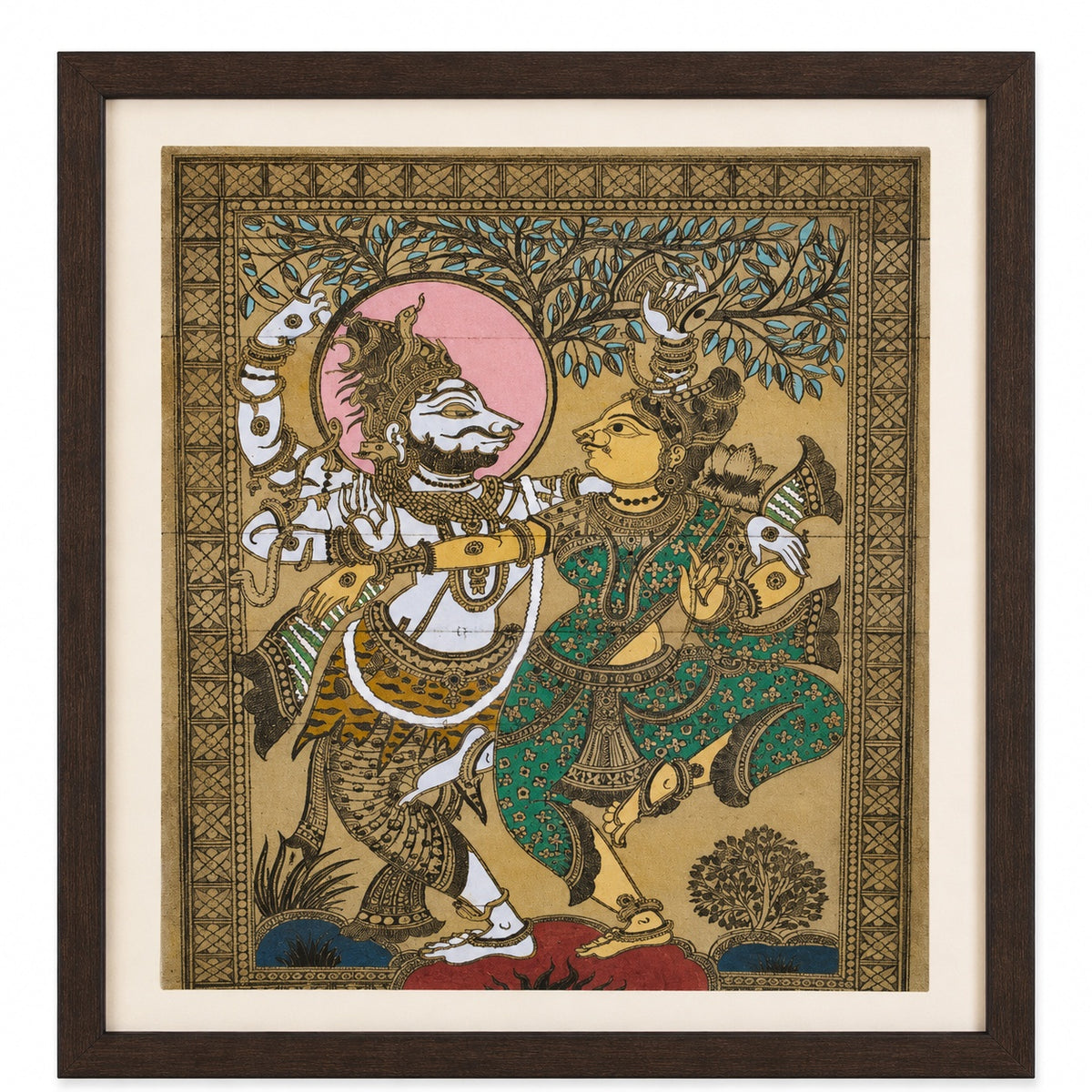 Shiva–Parvati Nritya: Hand-Carved Artwork Using Natural Pigments On Palm-Leaf