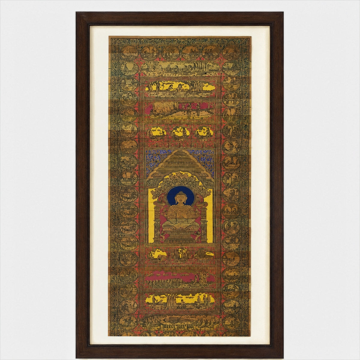 Lord Buddha's Story The Narrative Scroll On Palm-Leaf Hand-Carved With Natural Pigments