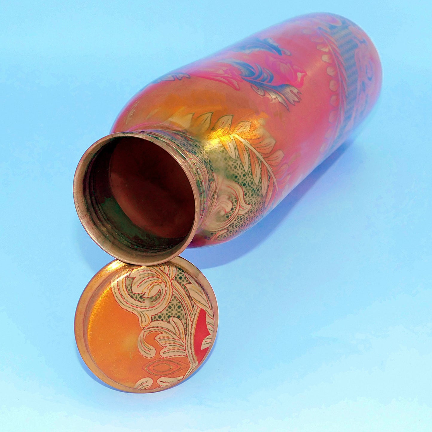 Pure Copper Designer water bottle (1 Litre) | Floral Orange