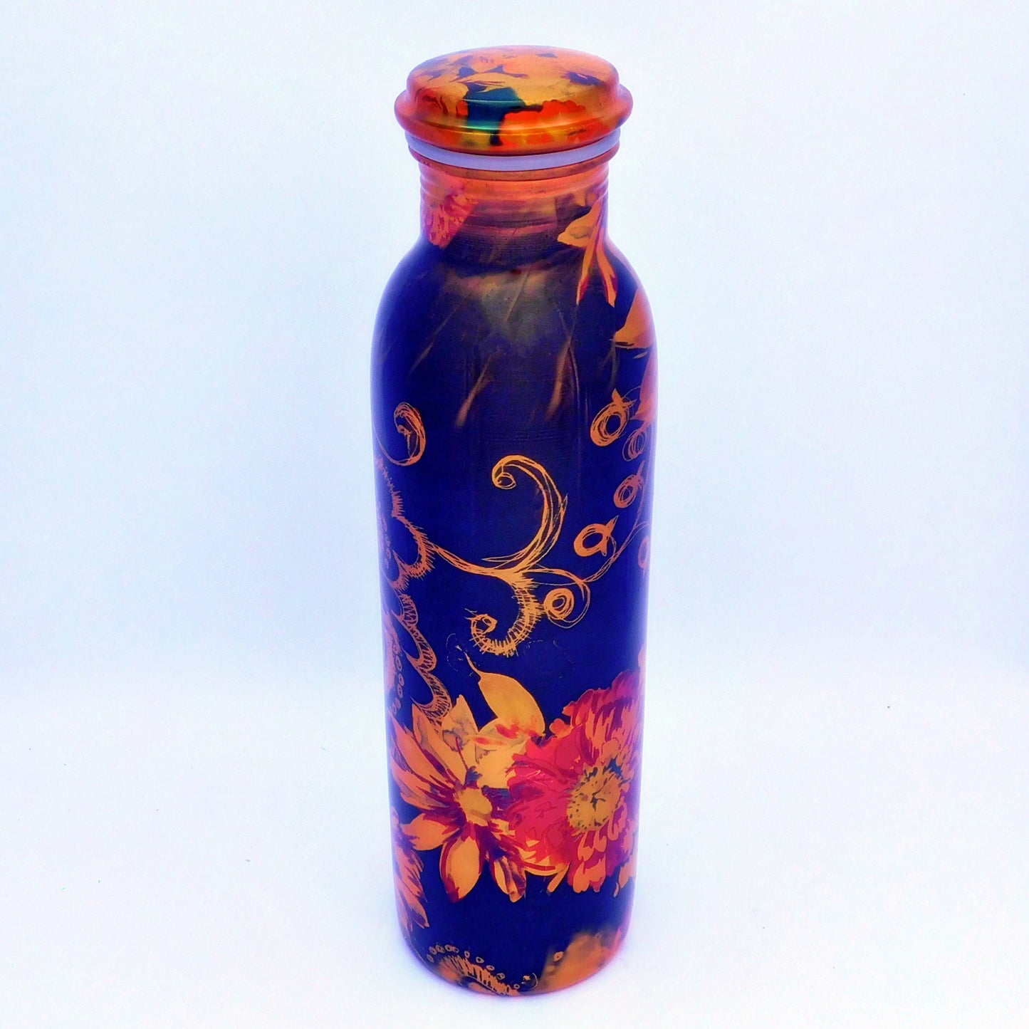 Pure Copper Designer water bottle (1 Litre) | Gold on Black