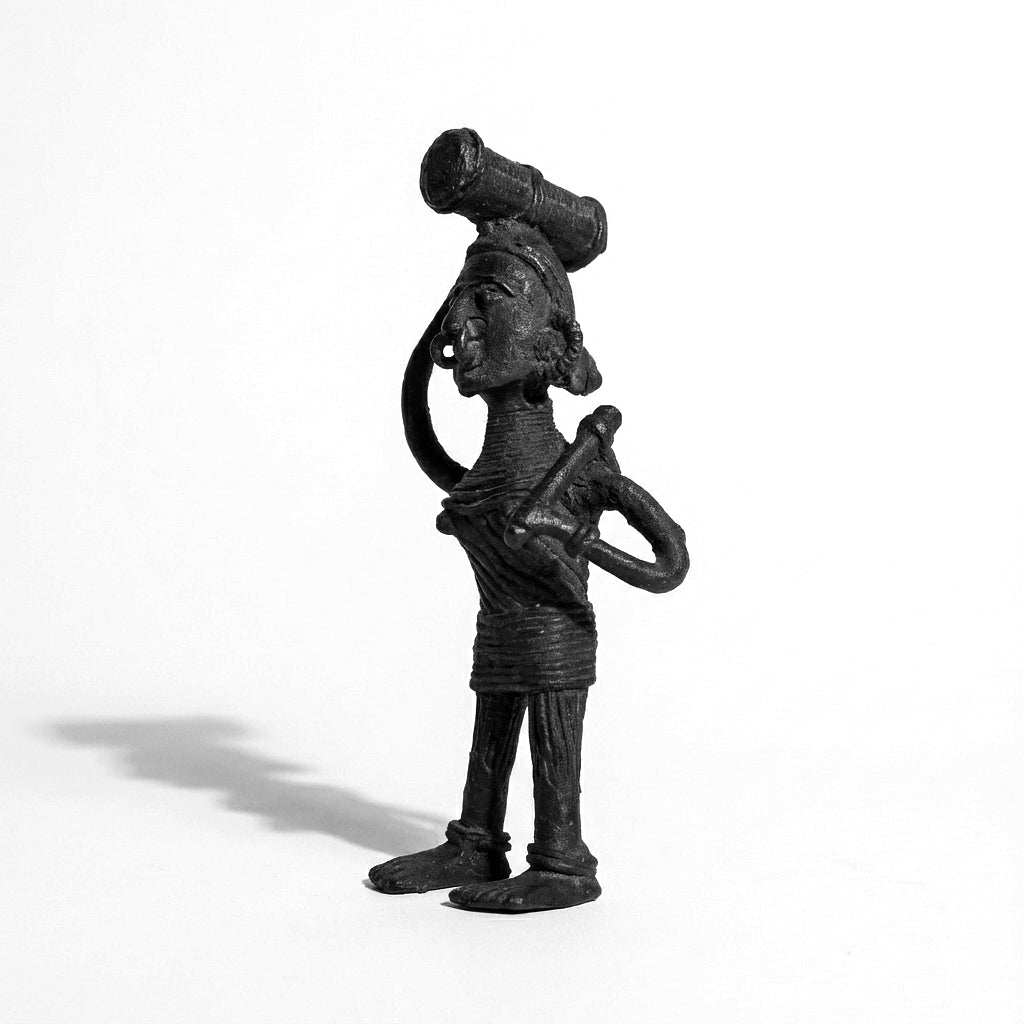Black Dhokra Tribal Woman Carrying Axe and Wood – Handmade Bronze Dhokra Craft