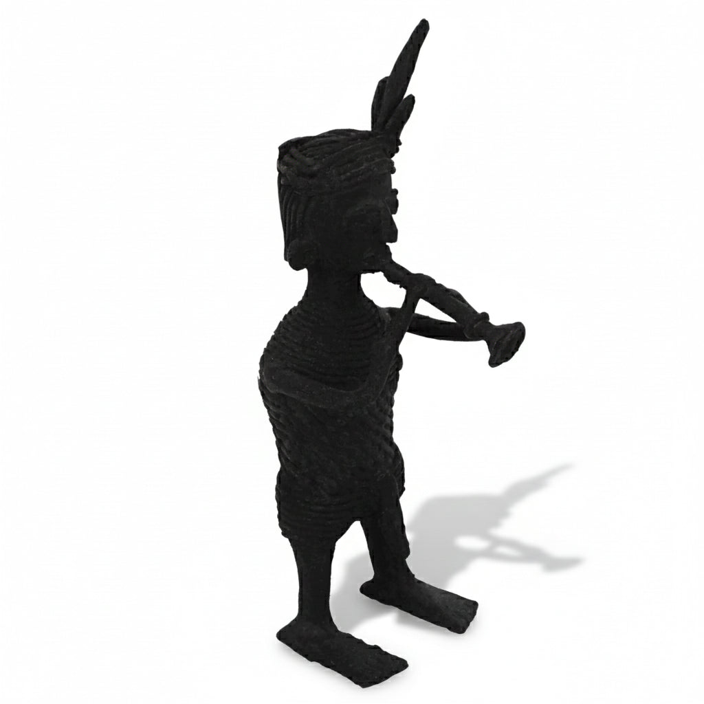 Black Dhokra Tribal Musician Mahuri Figurine | Handmade Bronze Dhokra Art