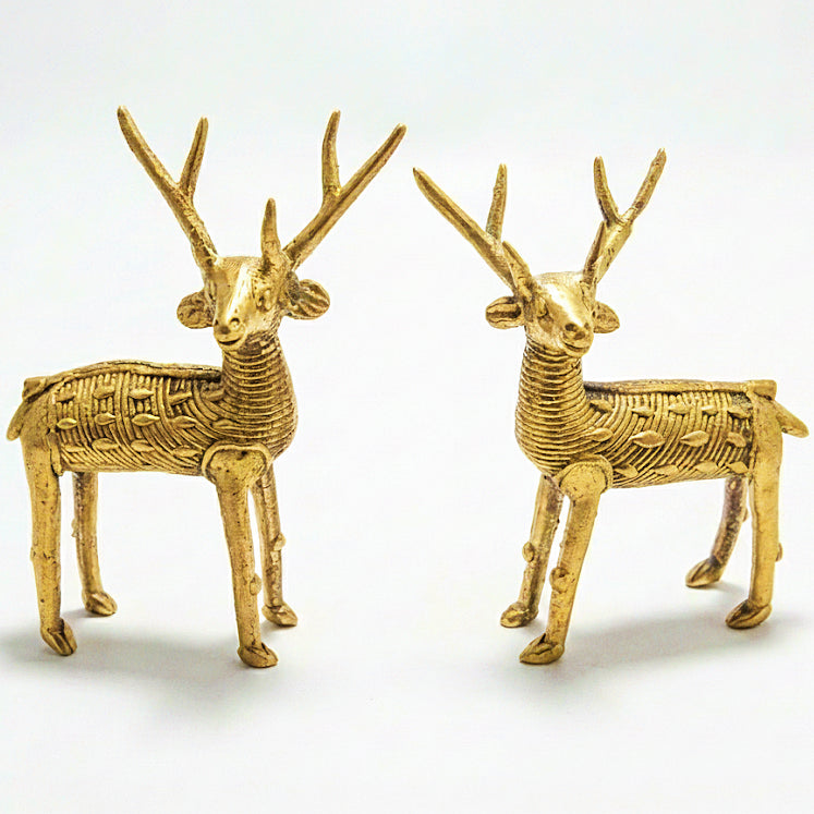 Golden Dhokra Deer Sculpture | Handmade Brass Sambhar Deer Statue
