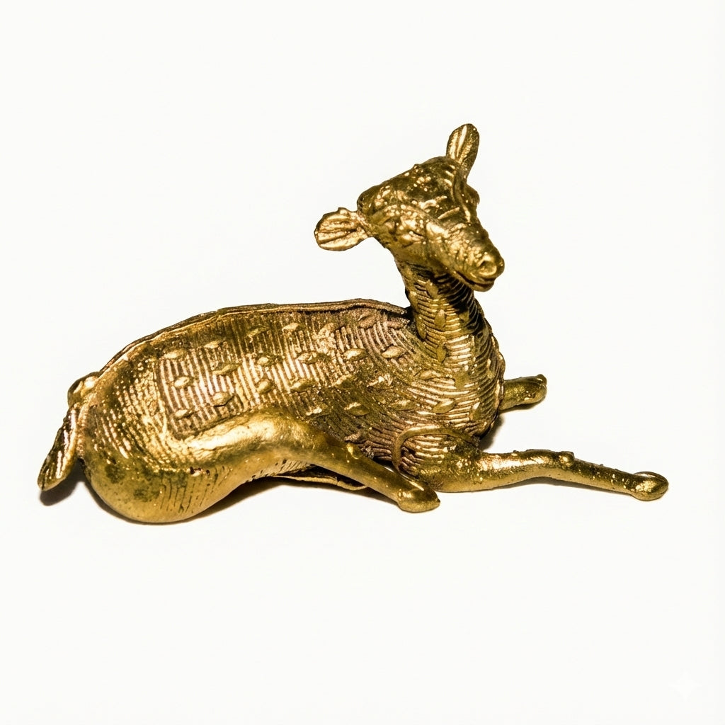 Golden Dhokra Deer Sculpture | Handmade Brass Sambhar Deer Statue