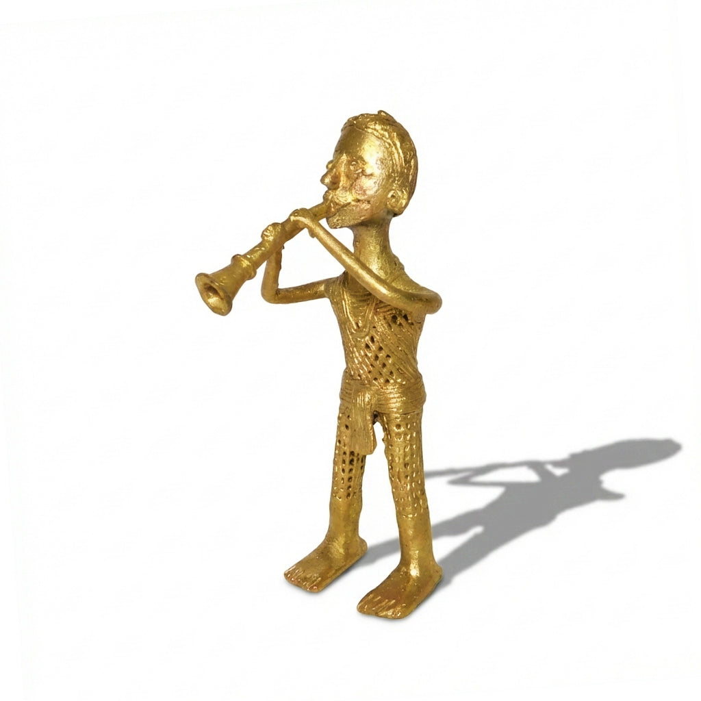 Golden Trumpet Player Dhokra Craft | Handmade Bronze Tribal Musician Dhokra Metal Sculpture