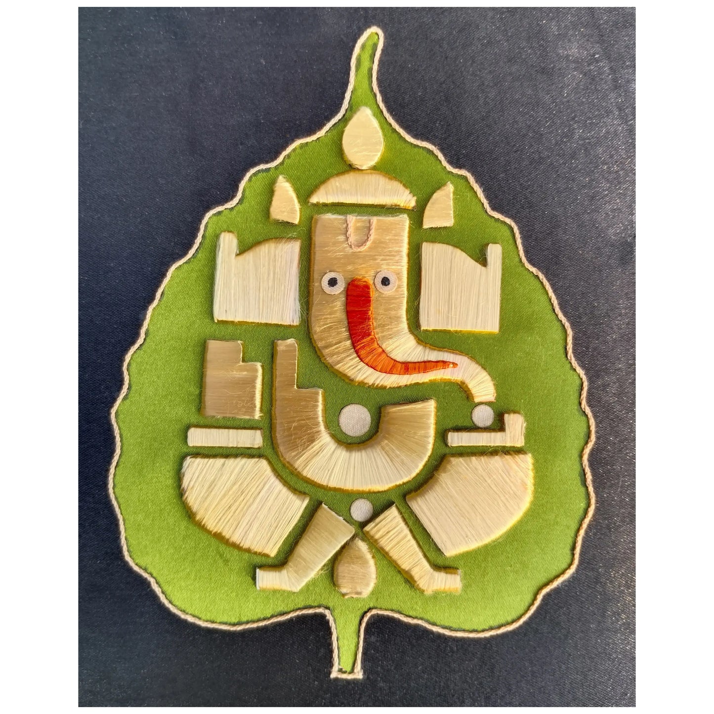 Lord Ganesha on Ashvatth (peepal) leaf tussar craft