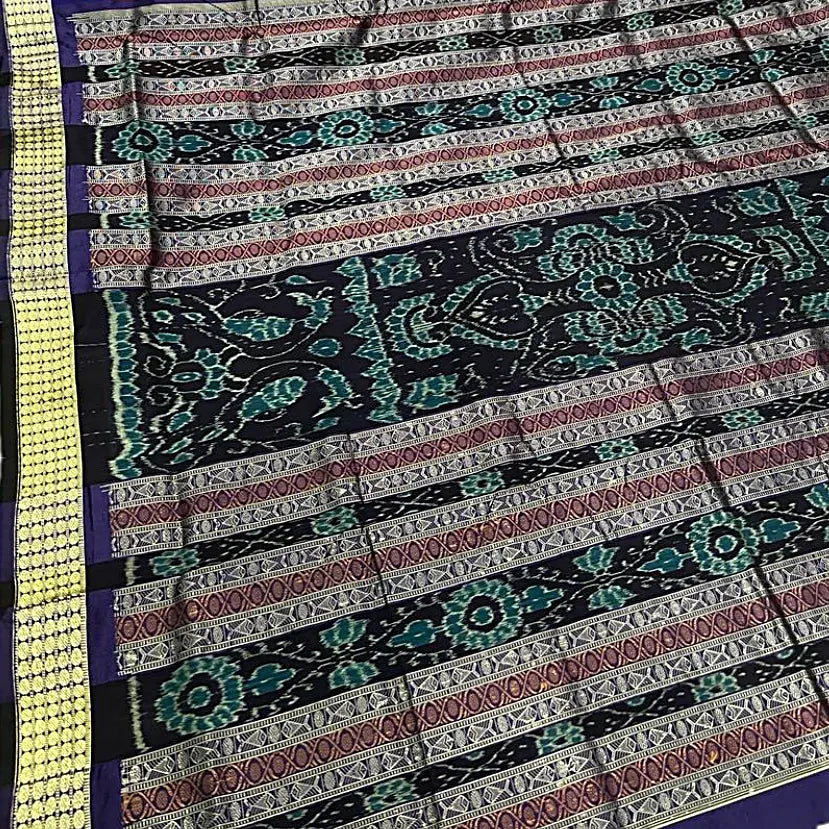 Maroon & Black Bomkai silk saree