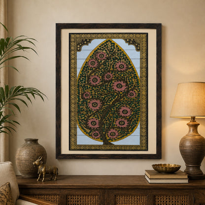 Tree of Life 01: Natural Painting On Palm-Leaf - Hand-Carved Artwork