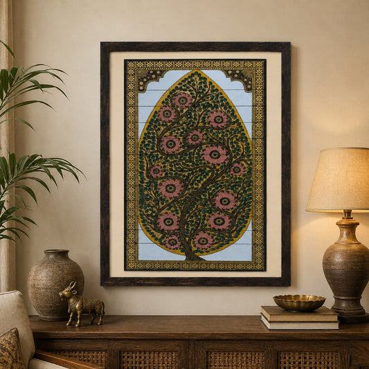 Tree of Life 01: Natural Painting On Palm-Leaf - Hand-Carved Artwork