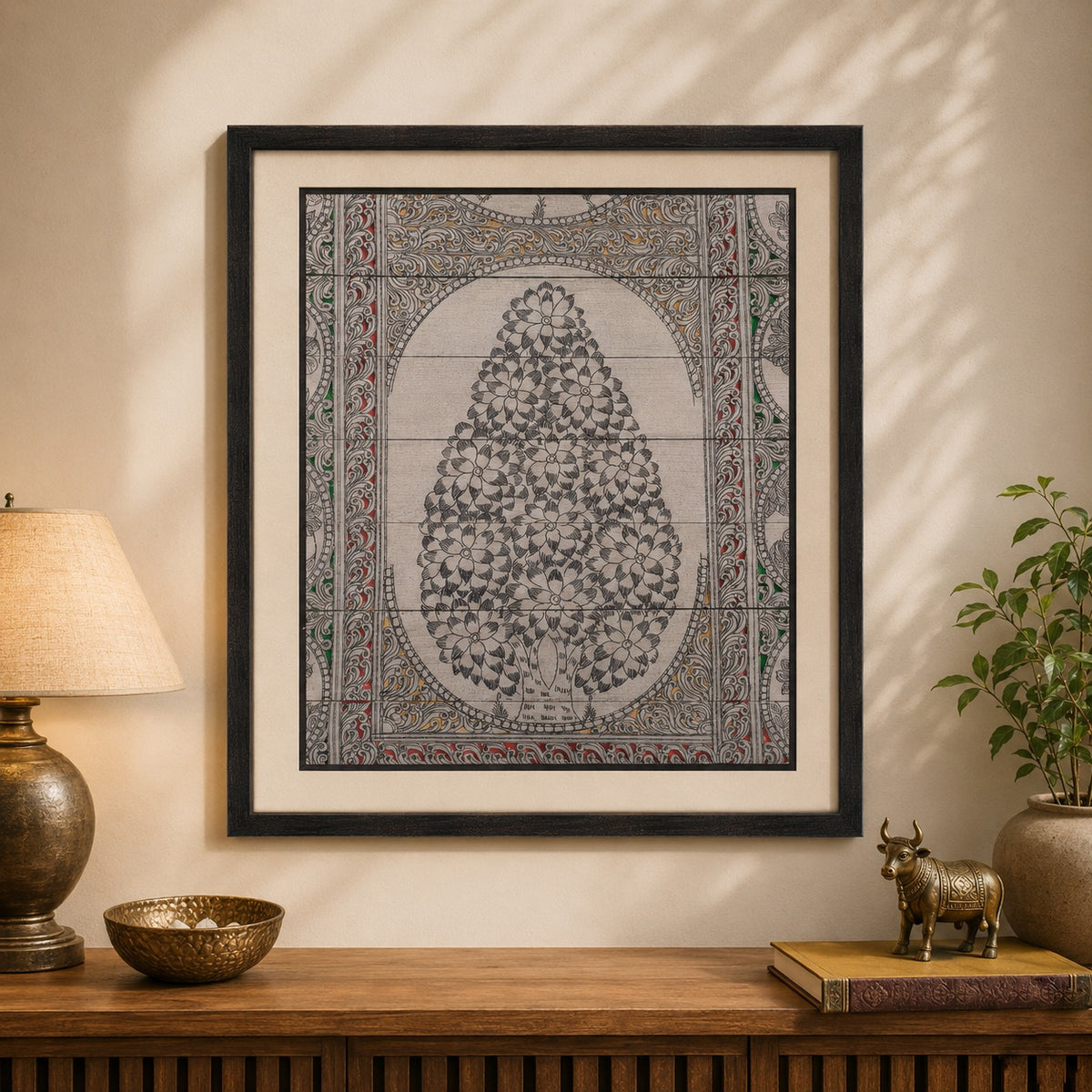 Tree of Life 02: Natural Painting On Palm-Leaf - Hand-Carved Artwork