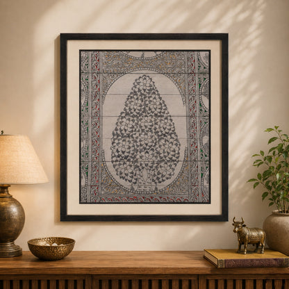 Tree of Life 02: Natural Painting On Palm-Leaf - Hand-Carved Artwork