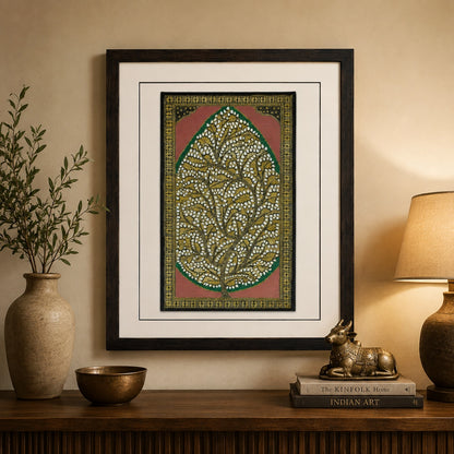 Tree of Life 04: Natural Painting On Palm-Leaf - Hand-Carved Artwork