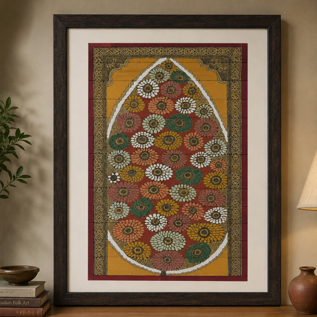Tree of Life 06: Natural Painting On Palm-Leaf - Hand-Carved Artwork