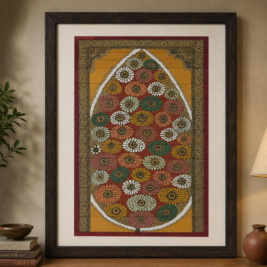 Tree of Life 06: Natural Painting On Palm-Leaf - Hand-Carved Artwork