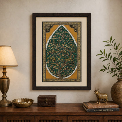 Tree of Life 07: Natural Painting On Palm-Leaf - Hand-Carved Artwork