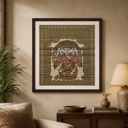 Multi-head Shri Ganesha: Hand-Carved Artwork Using Natural Pigments On Palm-Leaf