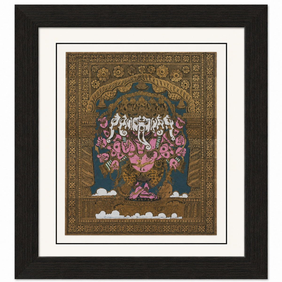 Multi-head Shri Ganesha: Hand-Carved Artwork Using Natural Pigments On Palm-Leaf