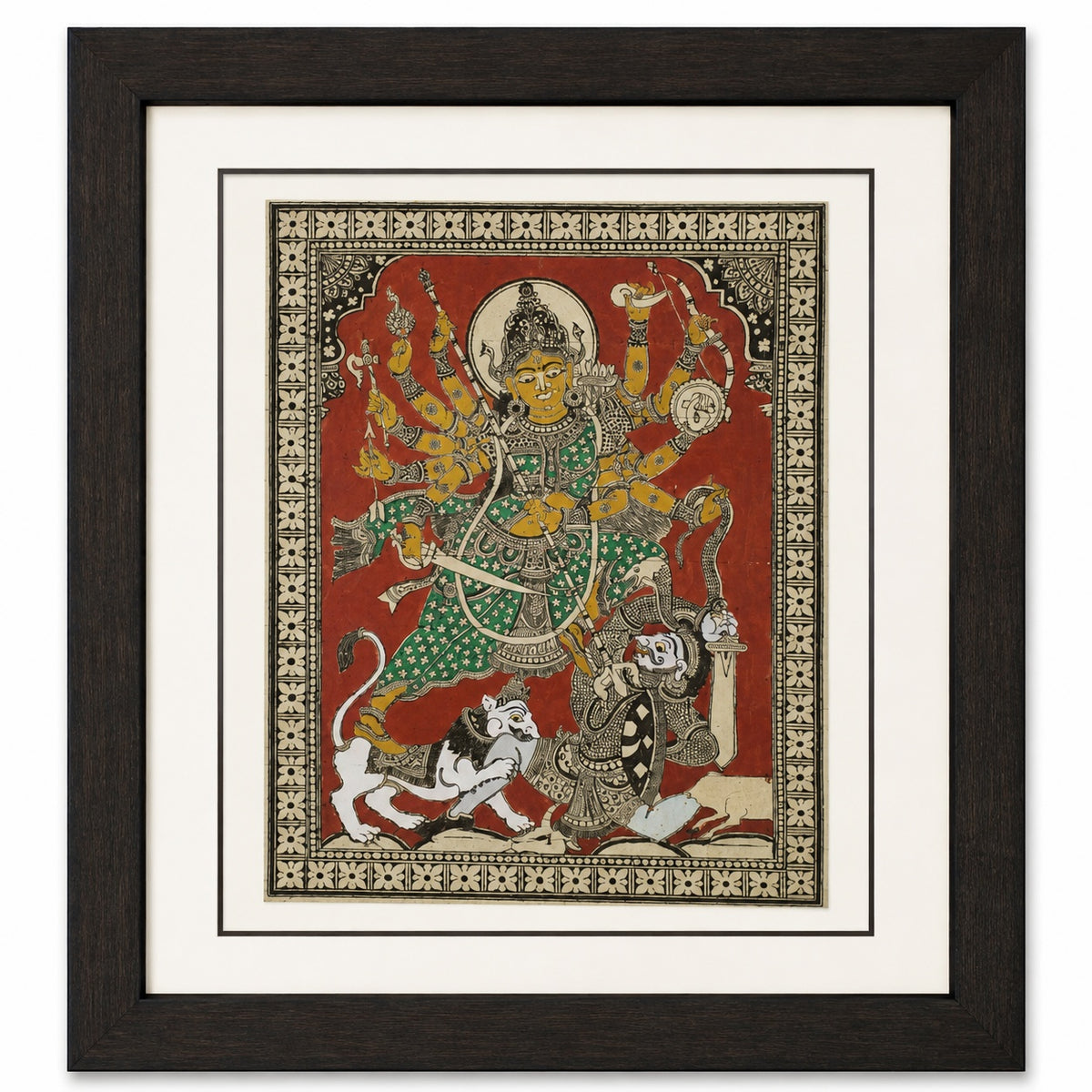 Maa Durga — Mahishasuramardini:  Hand-Carved Artwork Using Natural Pigments On Palm-Leaf