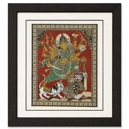 Maa Durga — Mahishasuramardini:  Hand-Carved Artwork Using Natural Pigments On Palm-Leaf