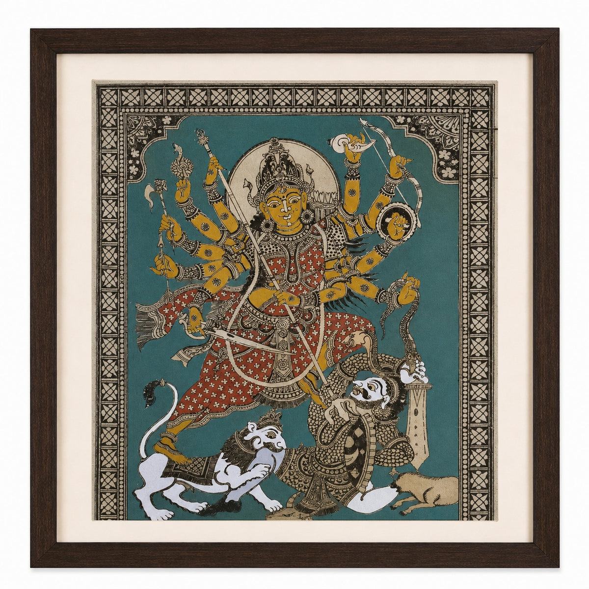 Maa Durga — Mahishasuramardini:  Hand-Carved Artwork Using Natural Pigments On Palm-Leaf