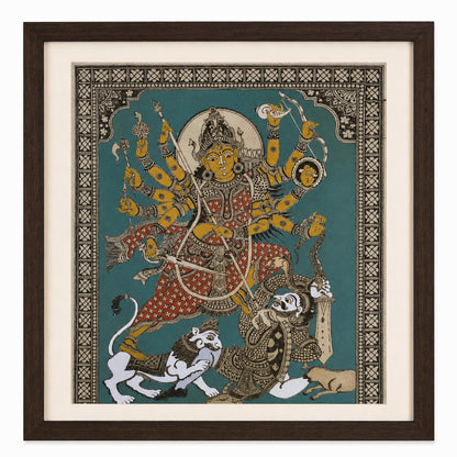Maa Durga — Mahishasuramardini:  Hand-Carved Artwork Using Natural Pigments On Palm-Leaf
