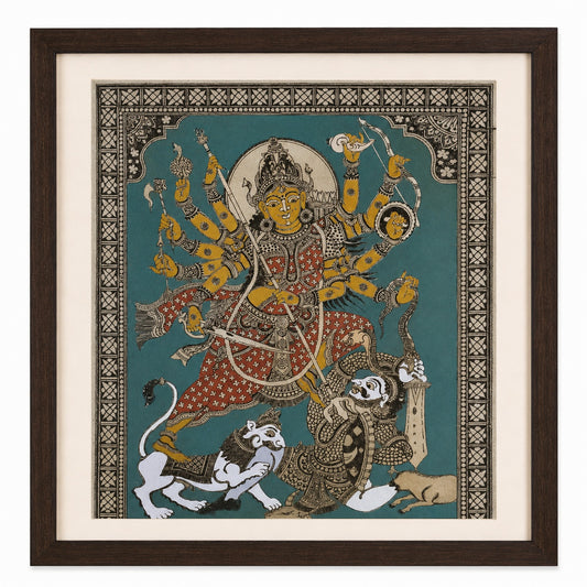 Maa Durga — Mahishasuramardini:  Hand-Carved Artwork Using Natural Pigments On Palm-Leaf