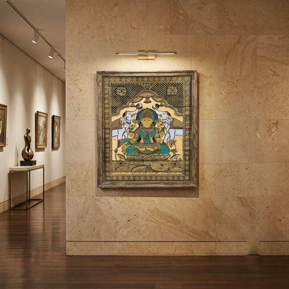 Maa Gaja Lakshmi:  Hand-Carved Artwork Using Natural Pigments On Palm-Leaf