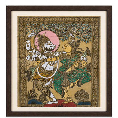 Shiva–Parvati Nritya: Hand-Carved Artwork Using Natural Pigments On Palm-Leaf