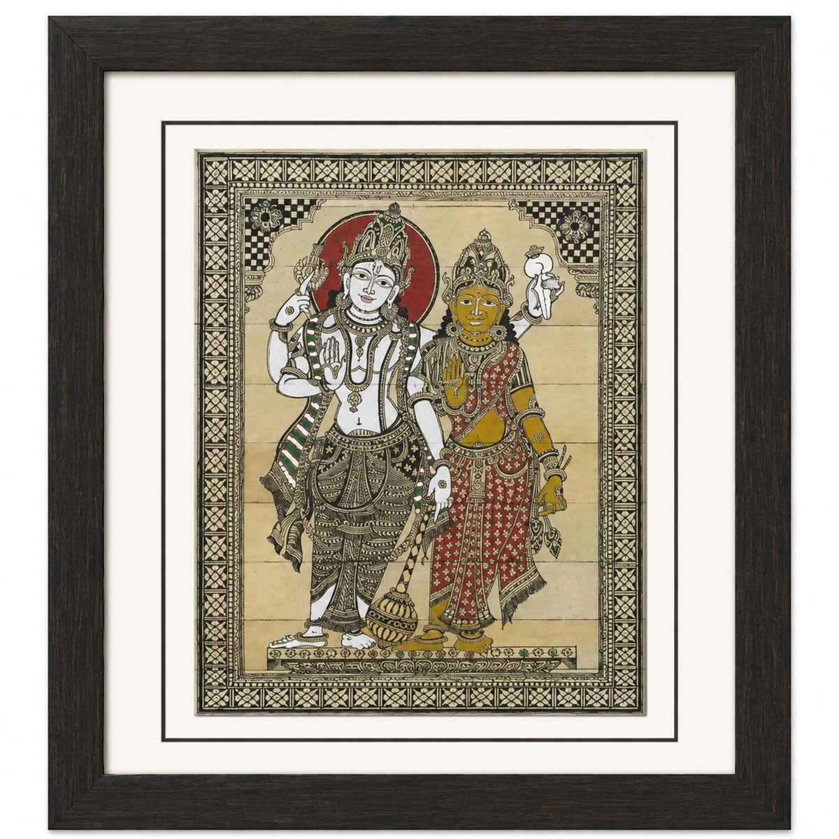 Shiva–Parvati —  Hand-Carved Artwork Using Natural Pigments On Palm-Leaf