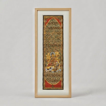 Durga Life Beneath the Tree — Palm-Leaf Pattachitra Scroll
