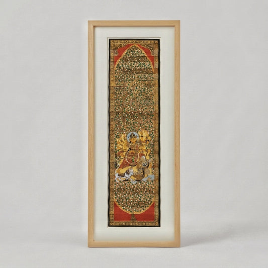 Durga Life Beneath the Tree — Palm-Leaf Pattachitra Scroll