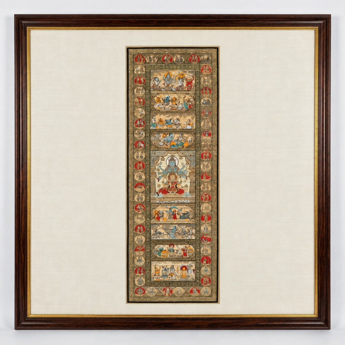Lord Vishnu's Story — The Dashavatara Narrative Scroll Hand Carved On Palm-Leaf With Natural Pigments