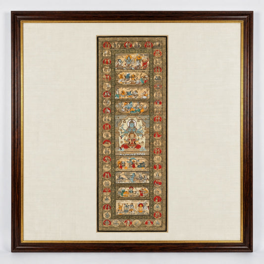 Lord Vishnu's Story — The Dashavatara Narrative Scroll Hand Carved On Palm-Leaf With Natural Pigments
