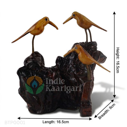 Triples - Hand-Carved Trio of Birds on Natural Driftwood Base