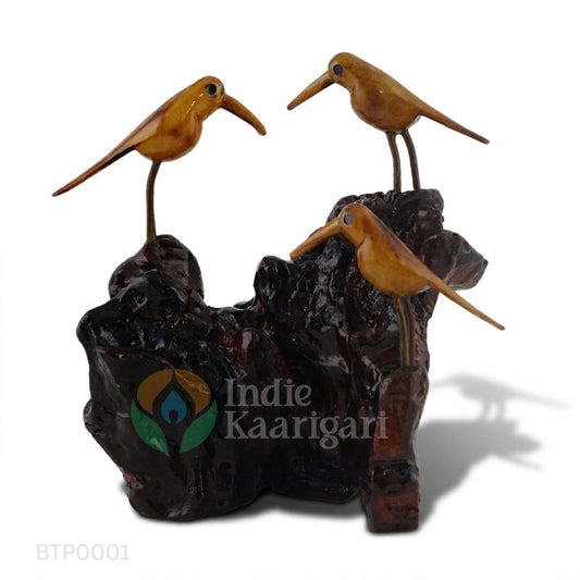 Triples - Hand-Carved Trio of Birds on Natural Driftwood Base