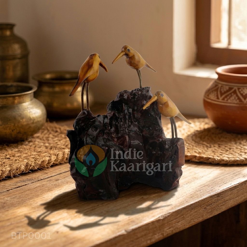 Triples - Hand-Carved Trio of Birds on Natural Driftwood Base