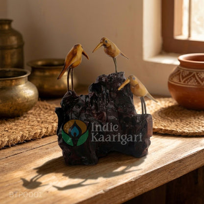 Triples - Hand-Carved Trio of Birds on Natural Driftwood Base