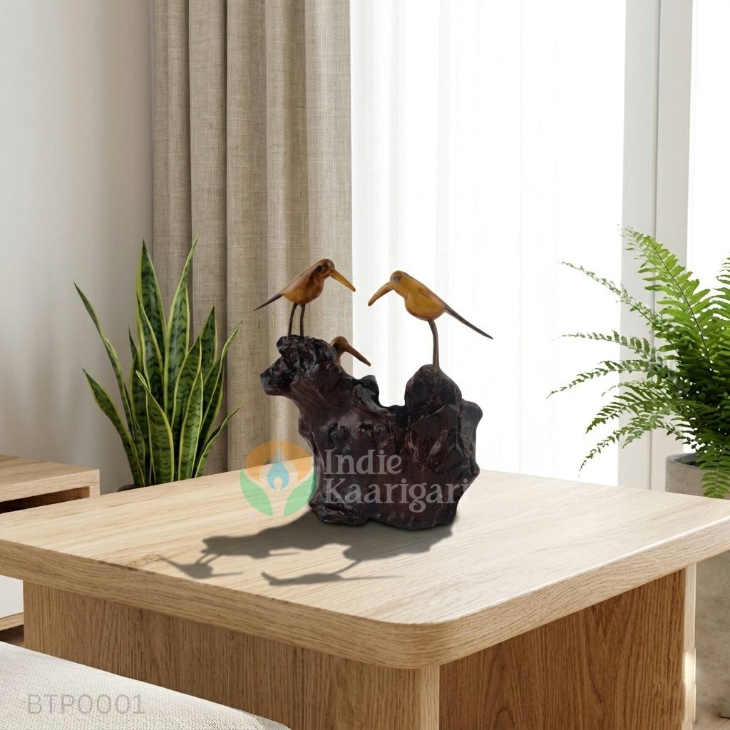 Triples - Hand-Carved Trio of Birds on Natural Driftwood Base