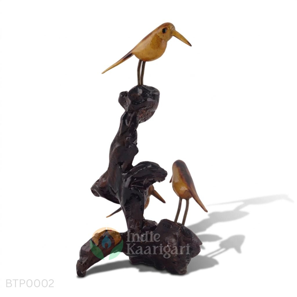 Triples - Hand-Carved Trio of Birds on Natural Driftwood Base