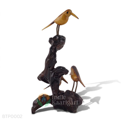 Triples - Hand-Carved Trio of Birds on Natural Driftwood Base