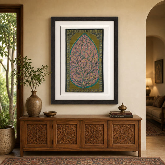 Tree of Life 03: Natural Painting On Palm-Leaf - Hand-Carved Artwork