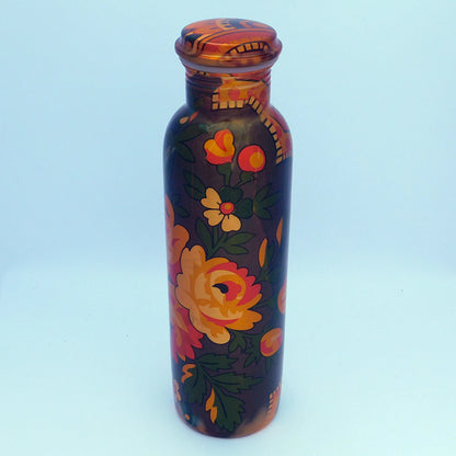 Pure Copper Designer water bottle (1 Litre) | Multicolor floral