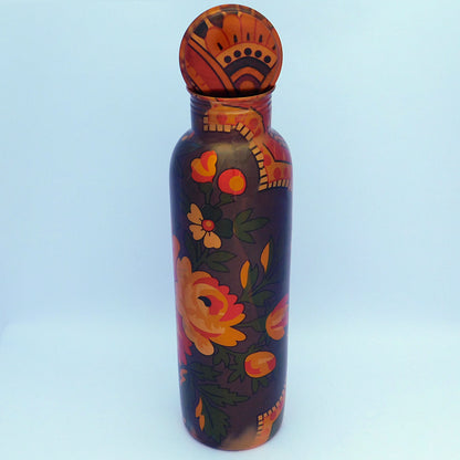Pure Copper Designer water bottle (1 Litre) | Multicolor floral