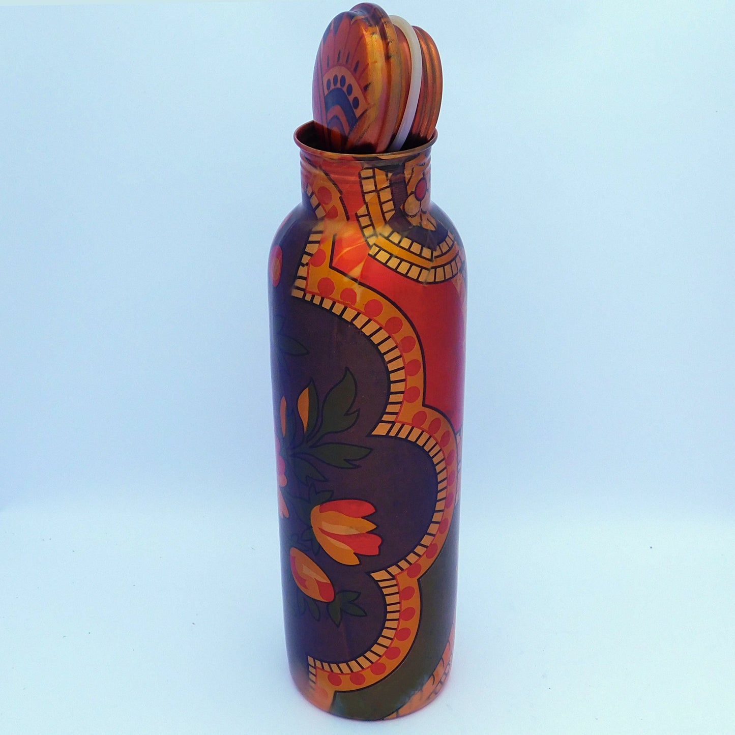 Pure Copper Designer water bottle (1 Litre) | Multicolor floral