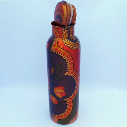 Pure Copper Designer water bottle (1 Litre) | Multicolor floral