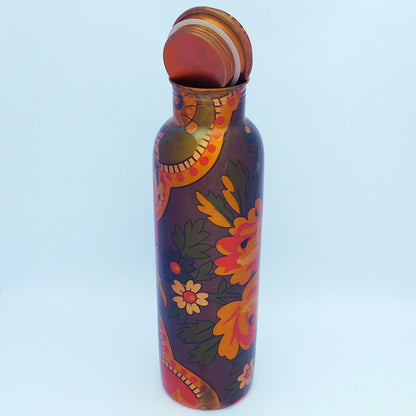 Pure Copper Designer water bottle (1 Litre) | Multicolor floral