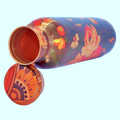 Pure Copper Designer water bottle (1 Litre) | Multicolor floral