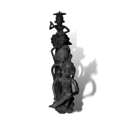 Black Dhokra People Rowing Boat Figurine – Handmade Bronze Boatmen Dhokra Craft